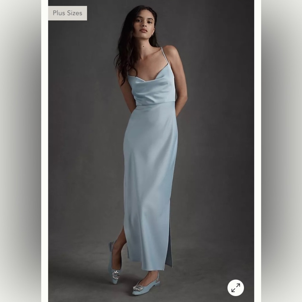 BHLDN Cali Satin Charmeuse Midi Dress Size 16 in Storm Cloud